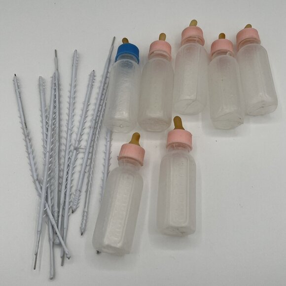 Vintage Baby Shower Decorations Rattles Bottles Flocked Animals Party Decor READ - Picture 12 of 16